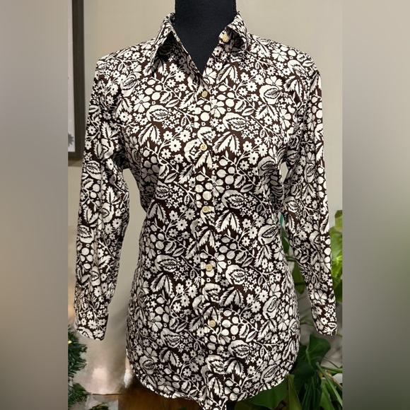 Ralph Lauren Tops - Ralph Lauren Brown and White Floral Button Down Shirt